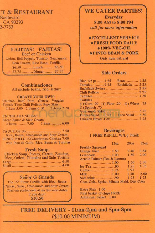 Senor G's - Playa Del Rey, CA menu_pic