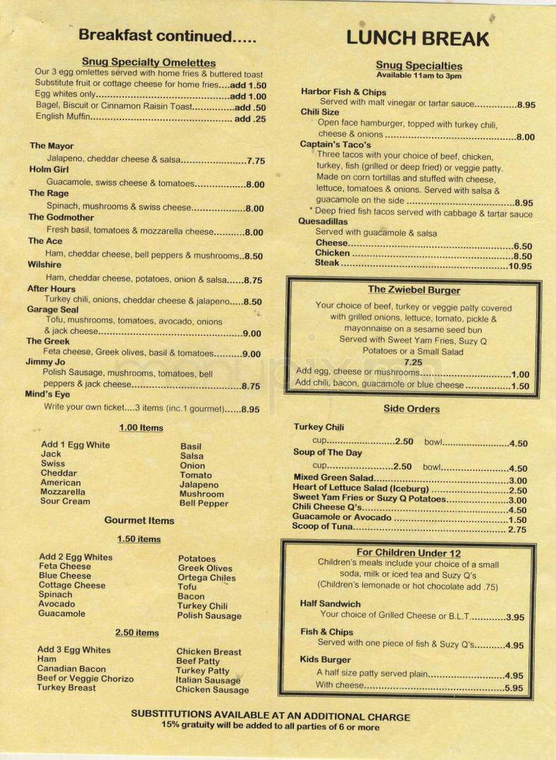 Snug Harbor - Santa Monica, CA menu_pic