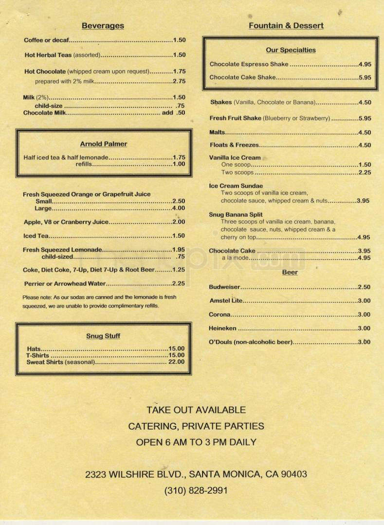 Snug Harbor - Santa Monica, CA menu_pic