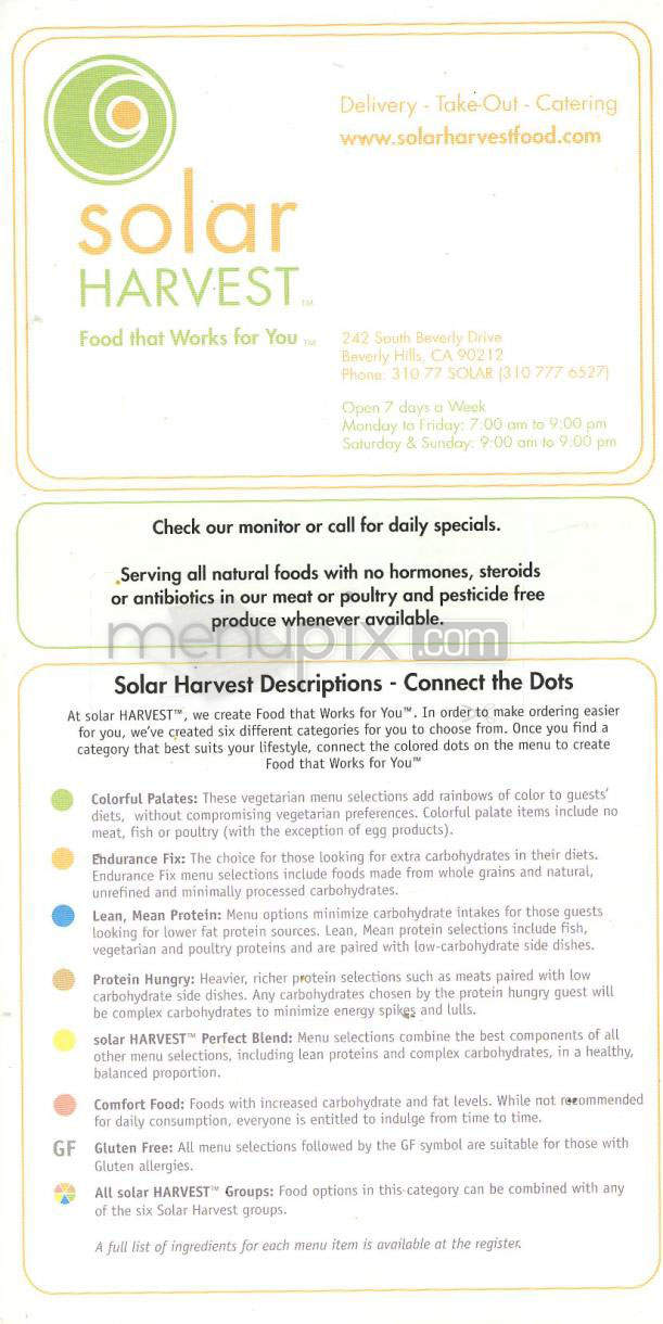 Solar Harvest - Beverly Hills, CA menu_pic
