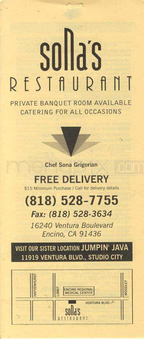 Sona's Restaurant - Encino, CA menu_pic