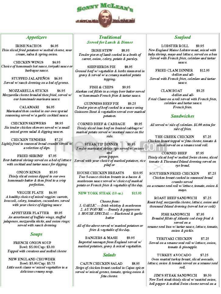 Sonny Mc Lean's Irish Pub - Santa Monica, CA menu_pic