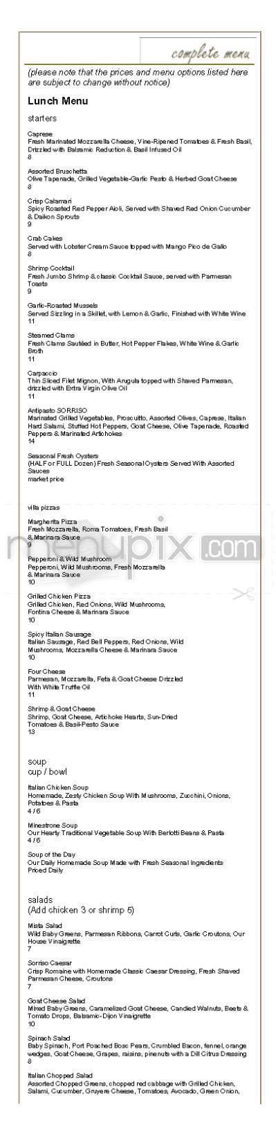 Villa Sorriso - Pasadena, CA menu_pic