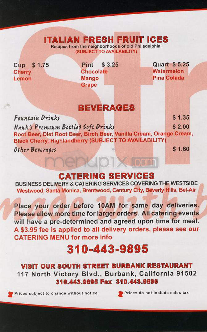 South Street Cheesesteak - Los Angeles, CA menu_pic