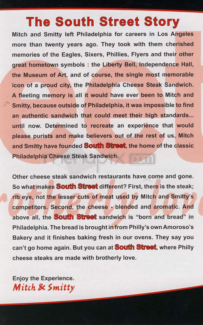 South Street Cheesesteak - Los Angeles, CA menu_pic