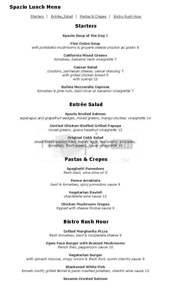 Spazio - Sherman Oaks, CA menu_pic