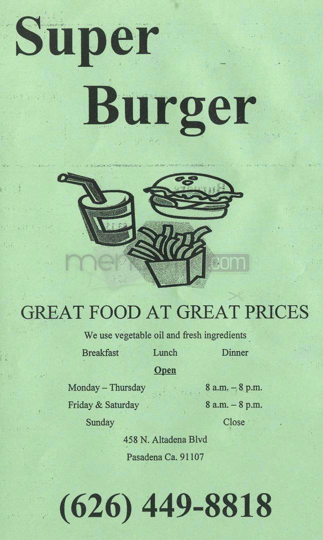 Super Burger - Pasadena, CA menu_pic