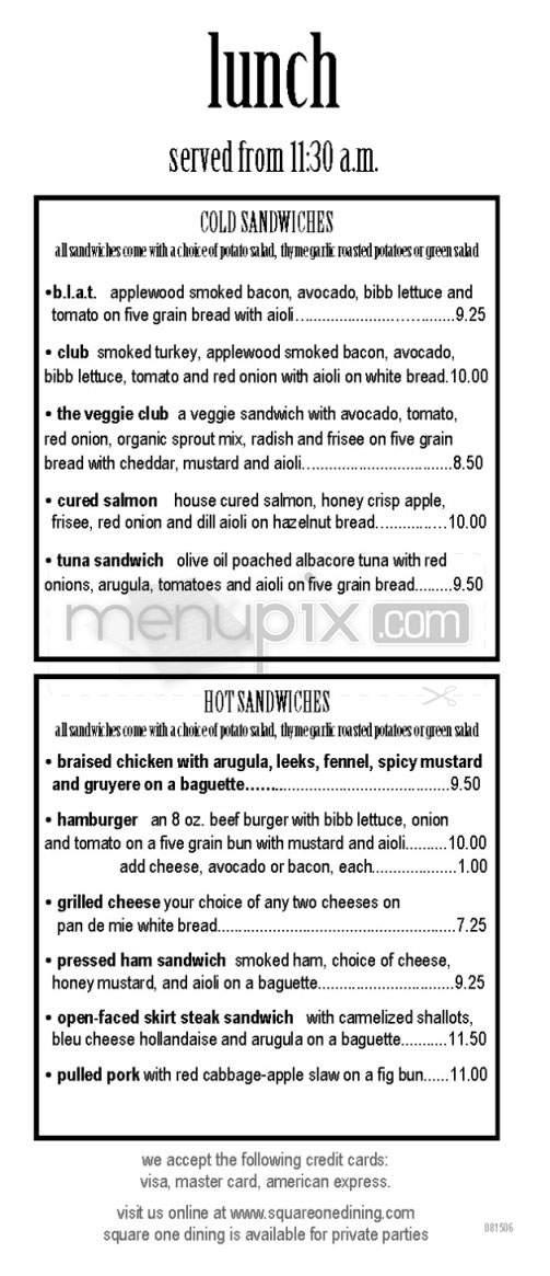Square One Dining - Los Angeles, CA menu_pic