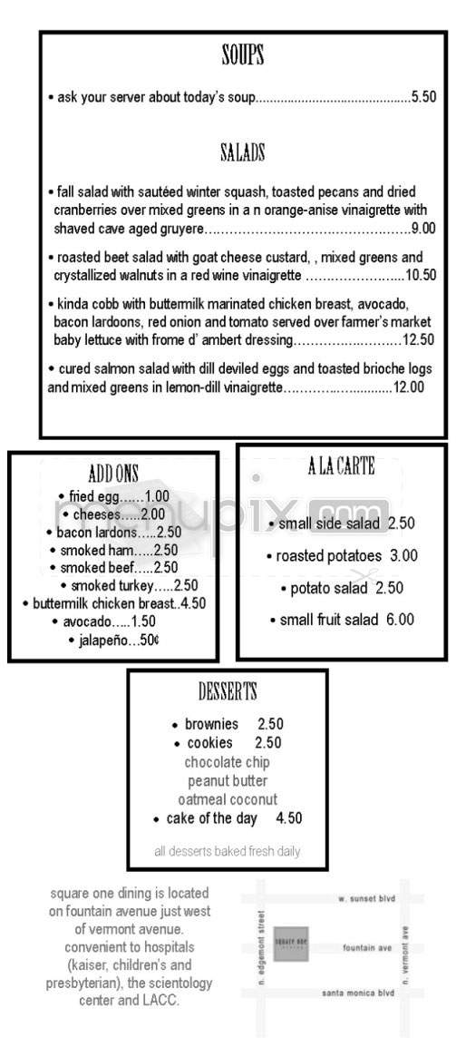 Square One Dining - Los Angeles, CA menu_pic