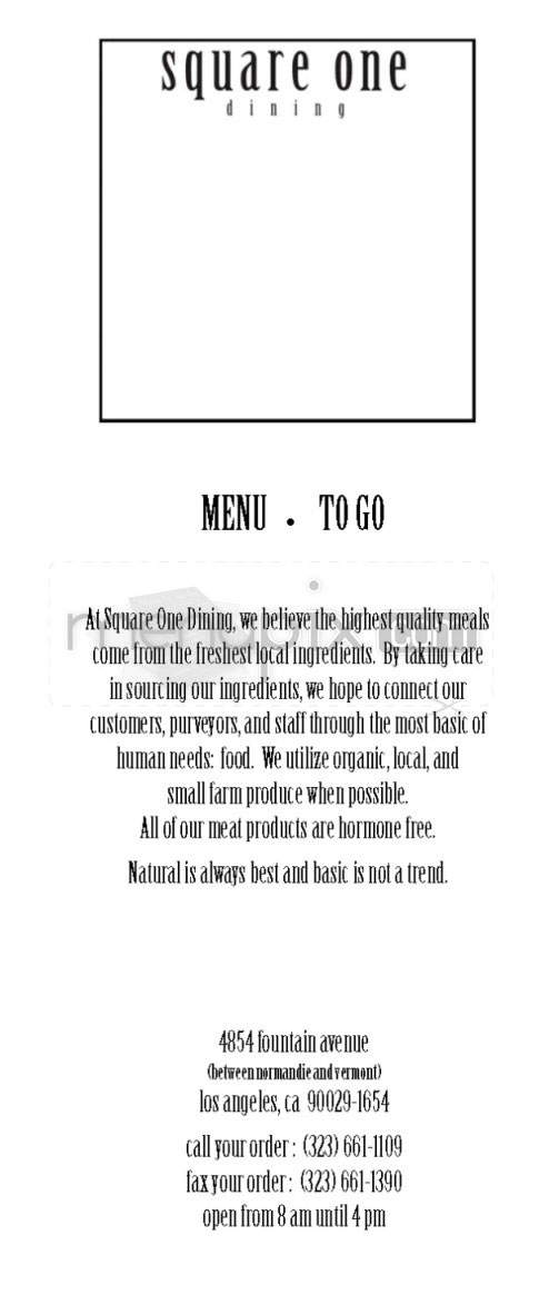 Square One Dining - Los Angeles, CA menu_pic