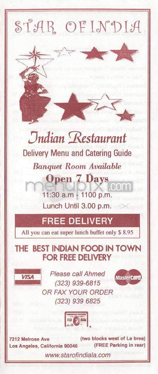 Star Of India - West Hollywood, CA menu_pic