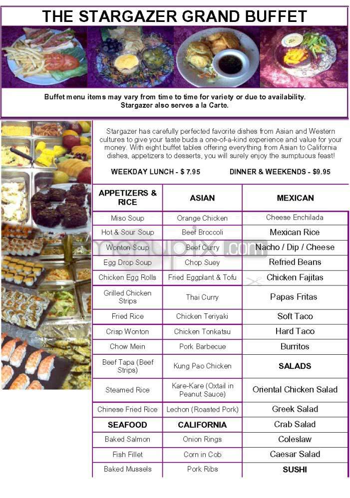Stargazer - West Hills, CA menu_pic