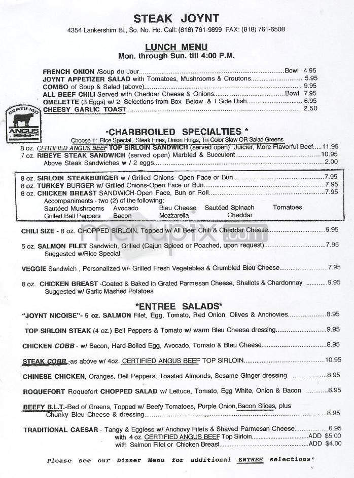 Steak Joynt - Toluca Lake, CA menu_pic