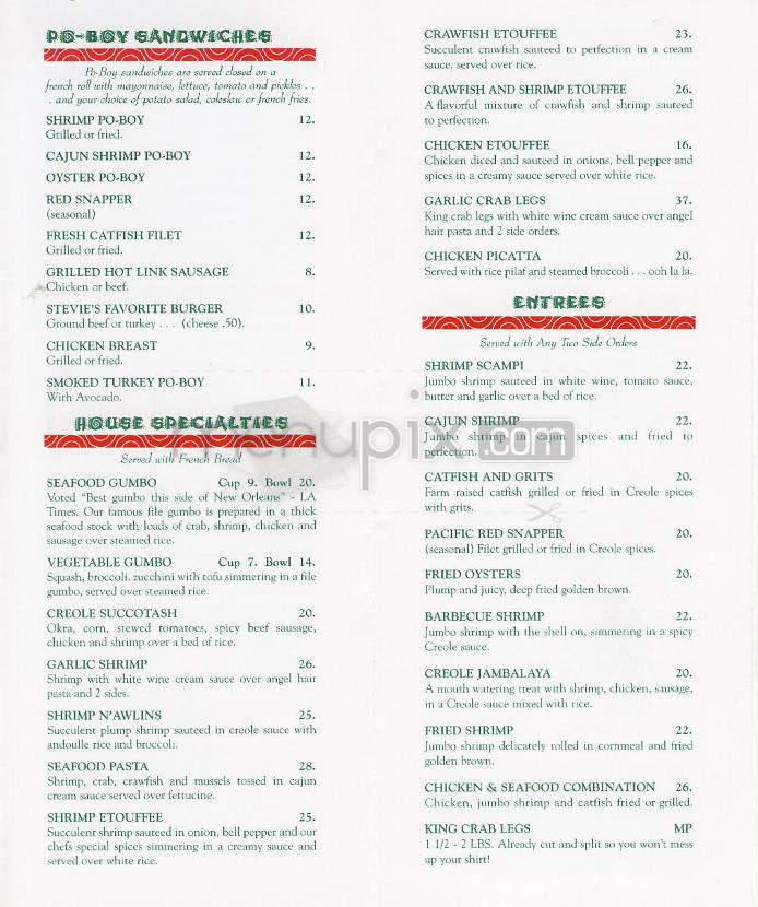 Stevie's Creole Cafe & Bar - Encino, CA menu_pic