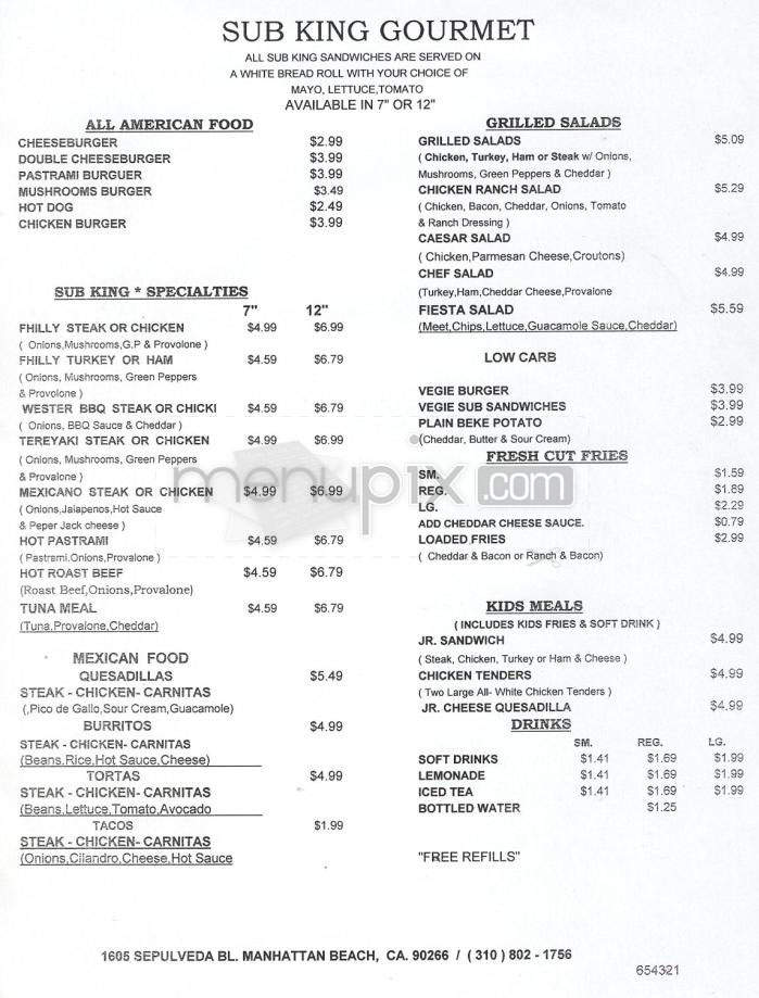 Sub King Gourmet - Manhattan Beach, CA menu_pic