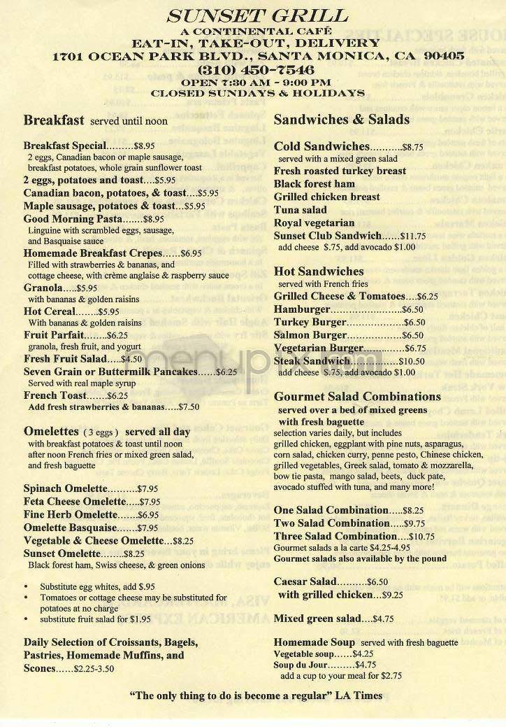 Sunset Grill - Santa Monica, CA menu_pic