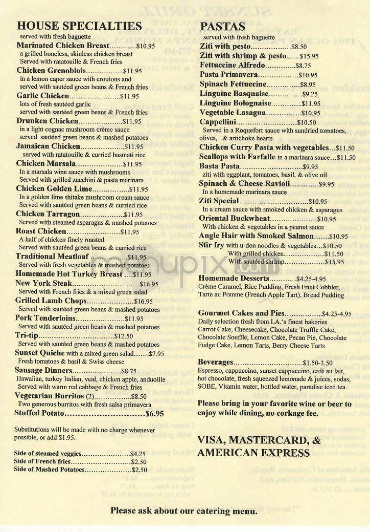 Sunset Grill - Santa Monica, CA menu_pic