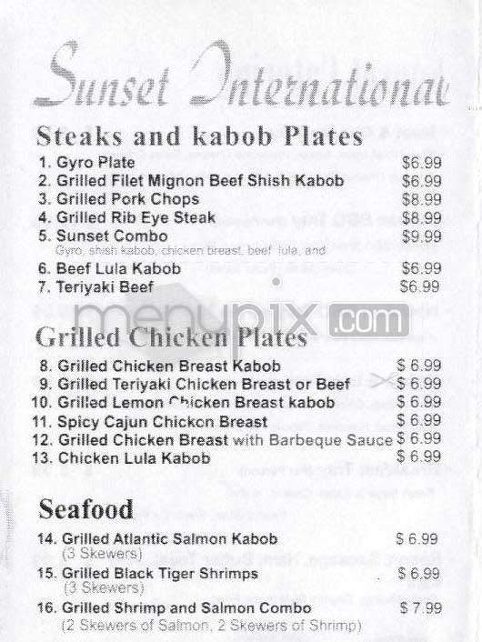 Sunset Grill & Deli - Los Angeles, CA menu_pic