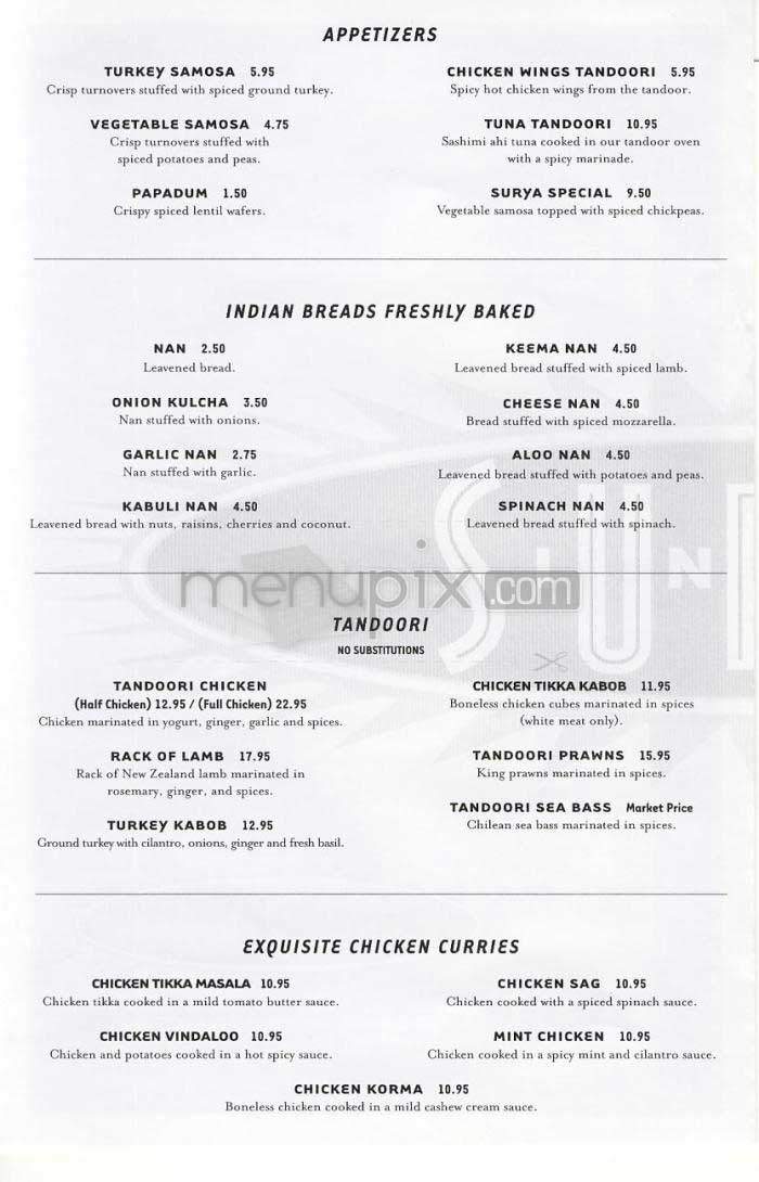 Surya India - Los Angeles, CA menu_pic