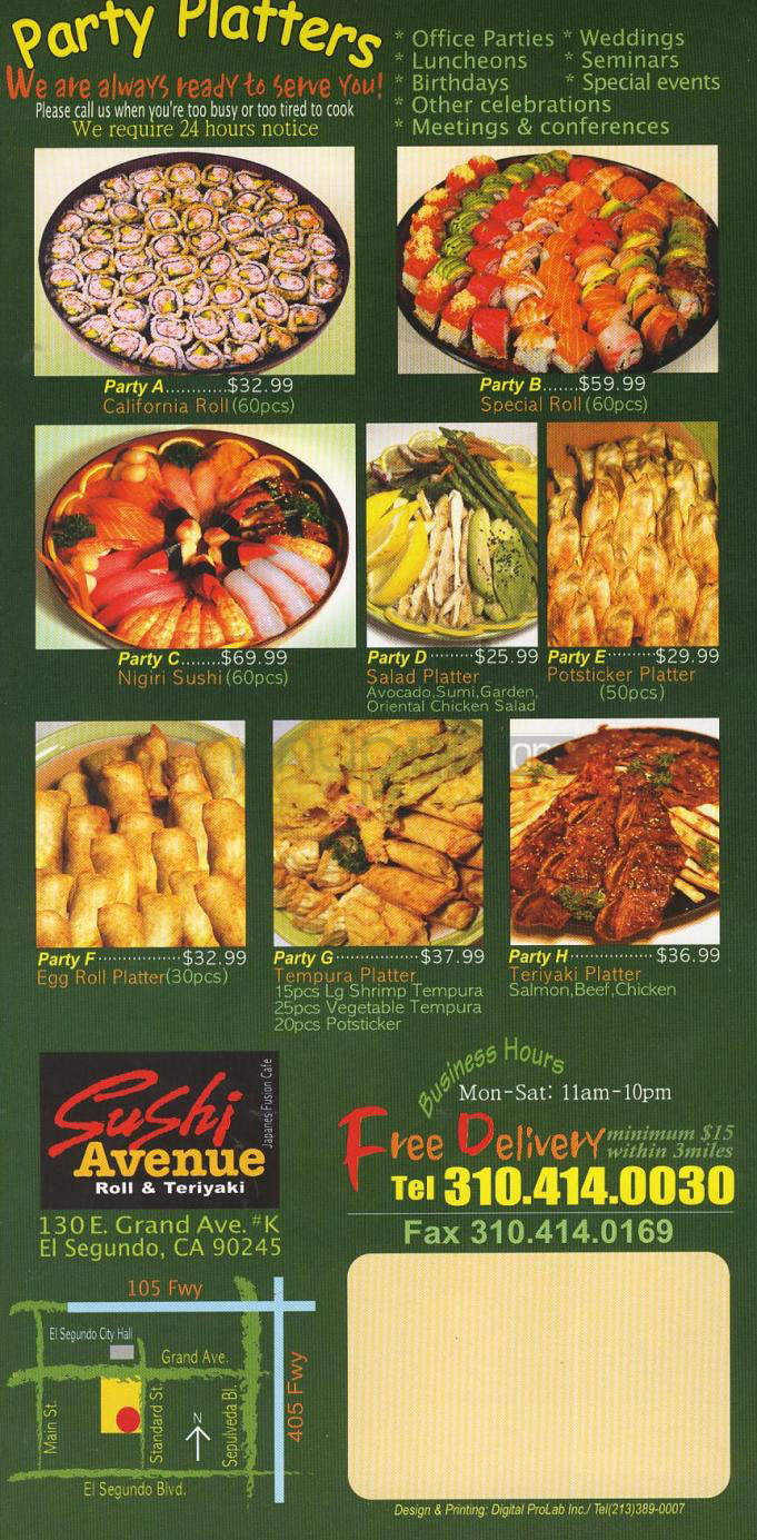 Sushi Avenue - El Segundo, CA menu_pic