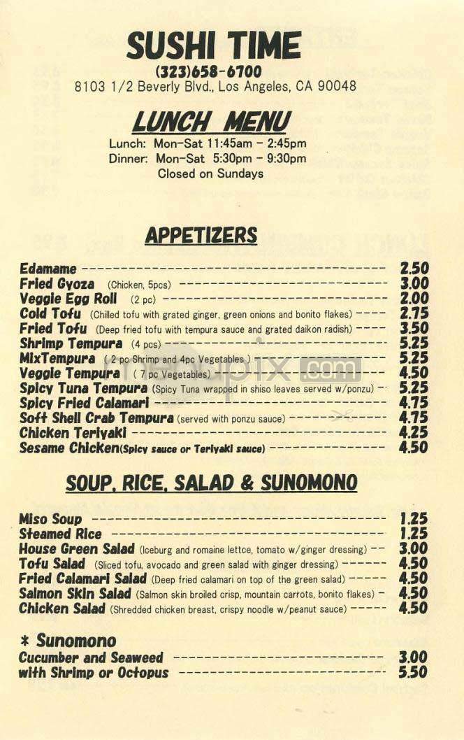 Sushi Time - Los Angeles, CA menu_pic