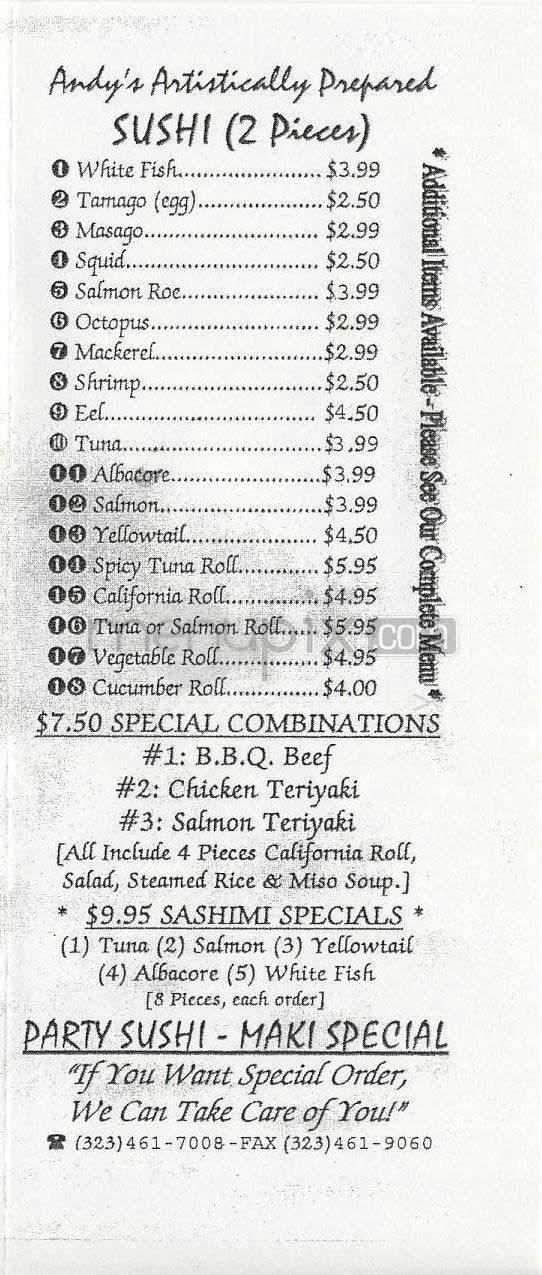 Sushi Wagon - Los Angeles, CA menu_pic