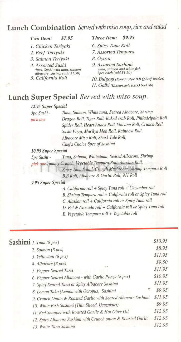 Sushi & Wasabi - Hermosa Beach, CA menu_pic