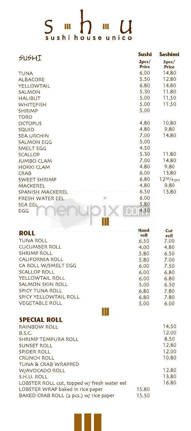 SHU - Sushi House Unico - Los Angeles, CA menu_pic