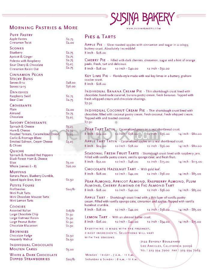 Susina Bakery & Cafe - Los Angeles, CA menu_pic