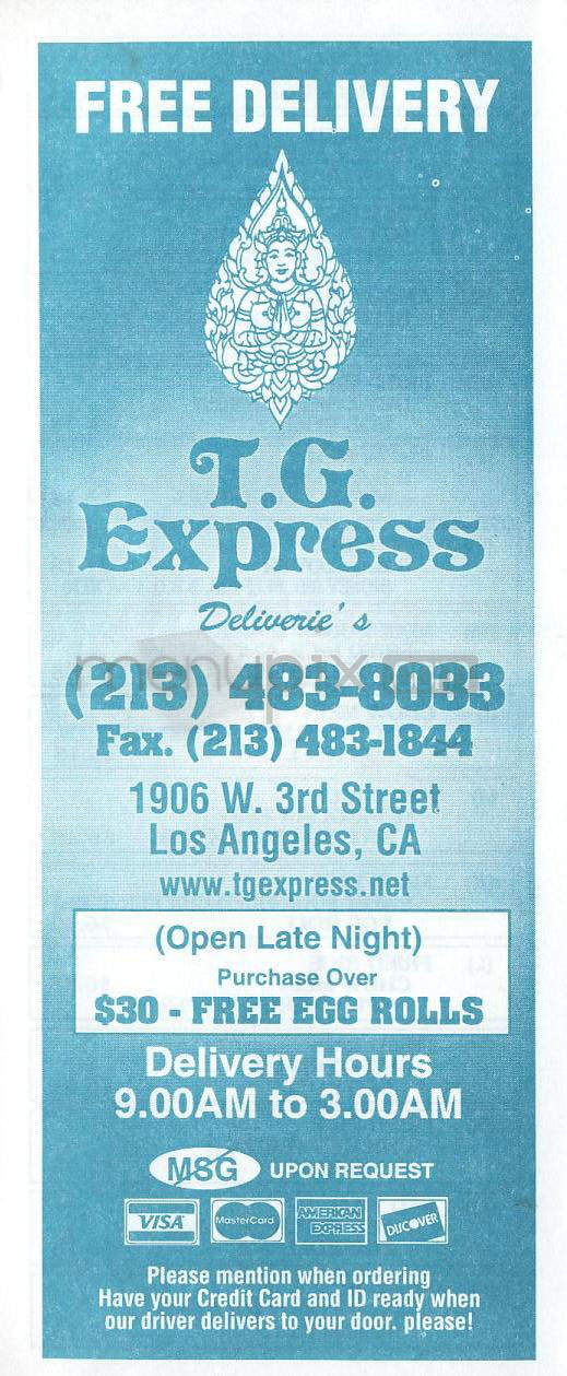 T.G. Express - Los Angeles, CA menu_pic