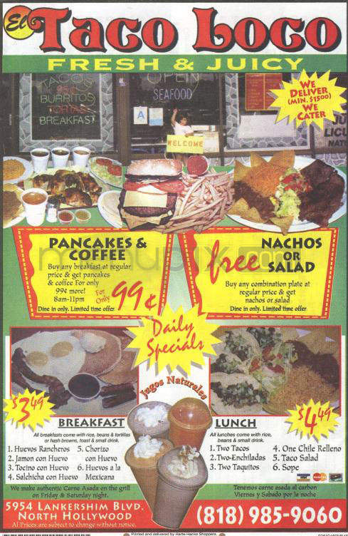 Taco Loco - North Hollywood, CA menu_pic