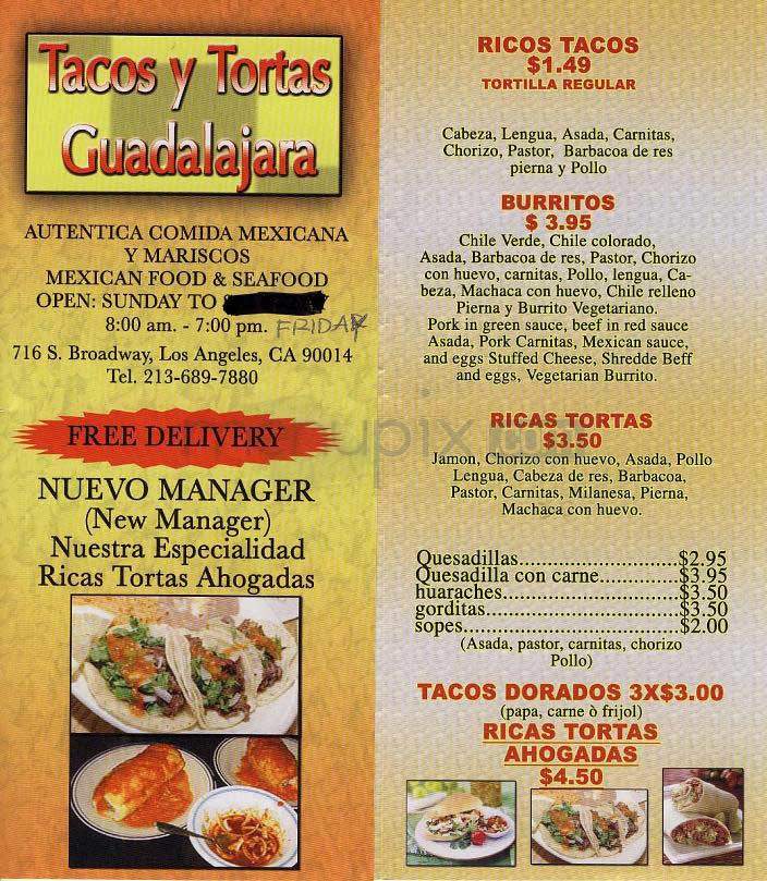Tacos y Tortas Guadalajara - Los Angeles, CA menu_pic