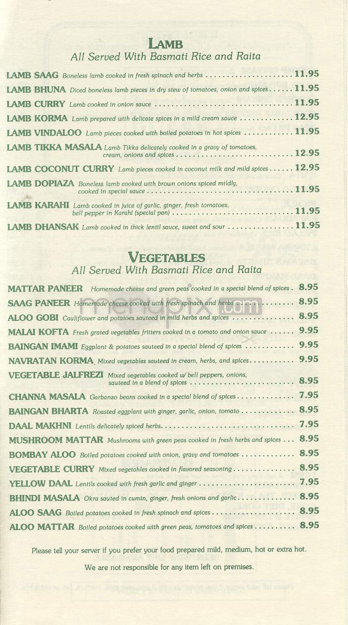 Taj Mahal - Encino, CA menu_pic