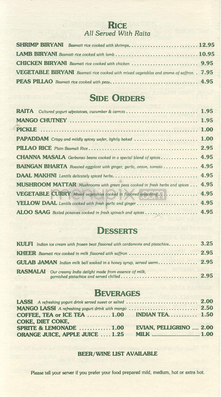 Taj Mahal - Encino, CA menu_pic