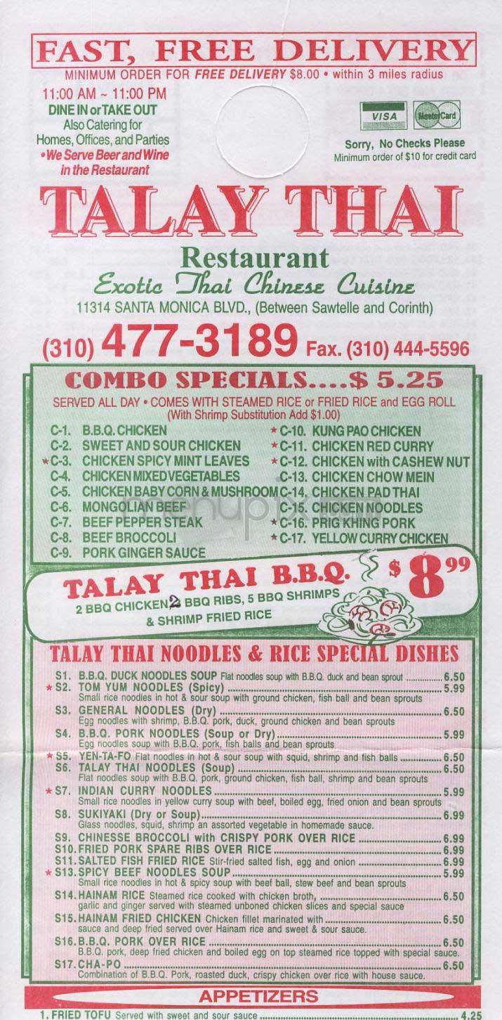 Talay Thai - Los Angeles, CA menu_pic