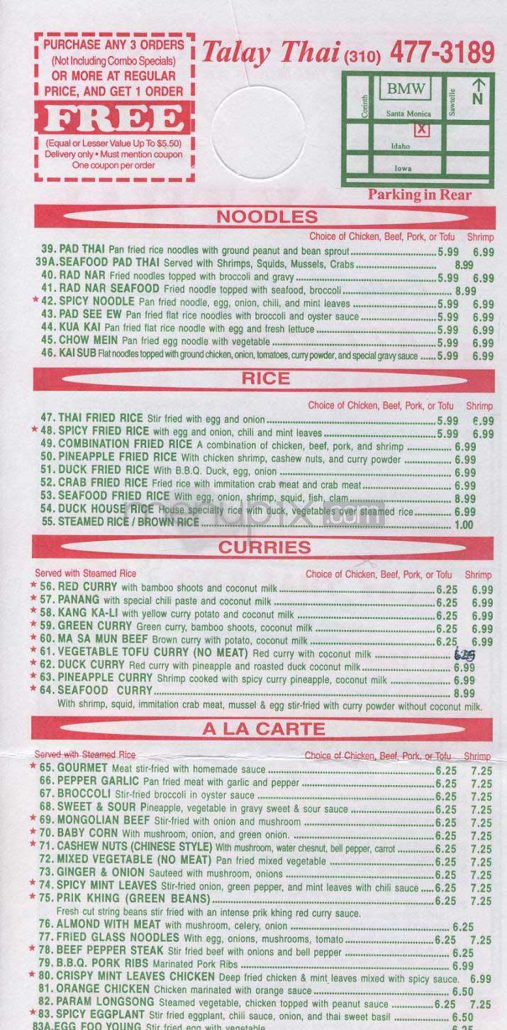Talay Thai - Los Angeles, CA menu_pic