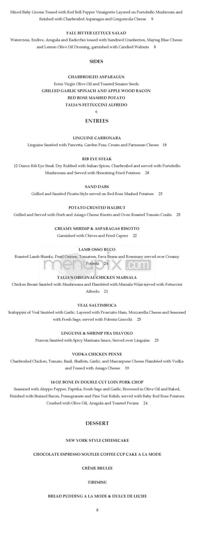 Talia's Italian Restaurant - Manhattan Beach, CA menu_pic