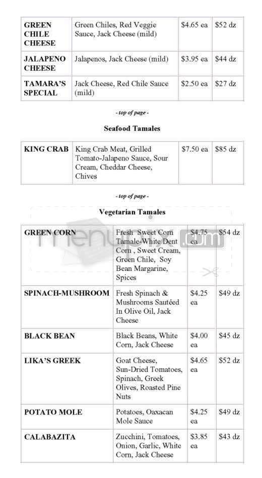 Tamara's Tamale - Los Angeles, CA menu_pic
