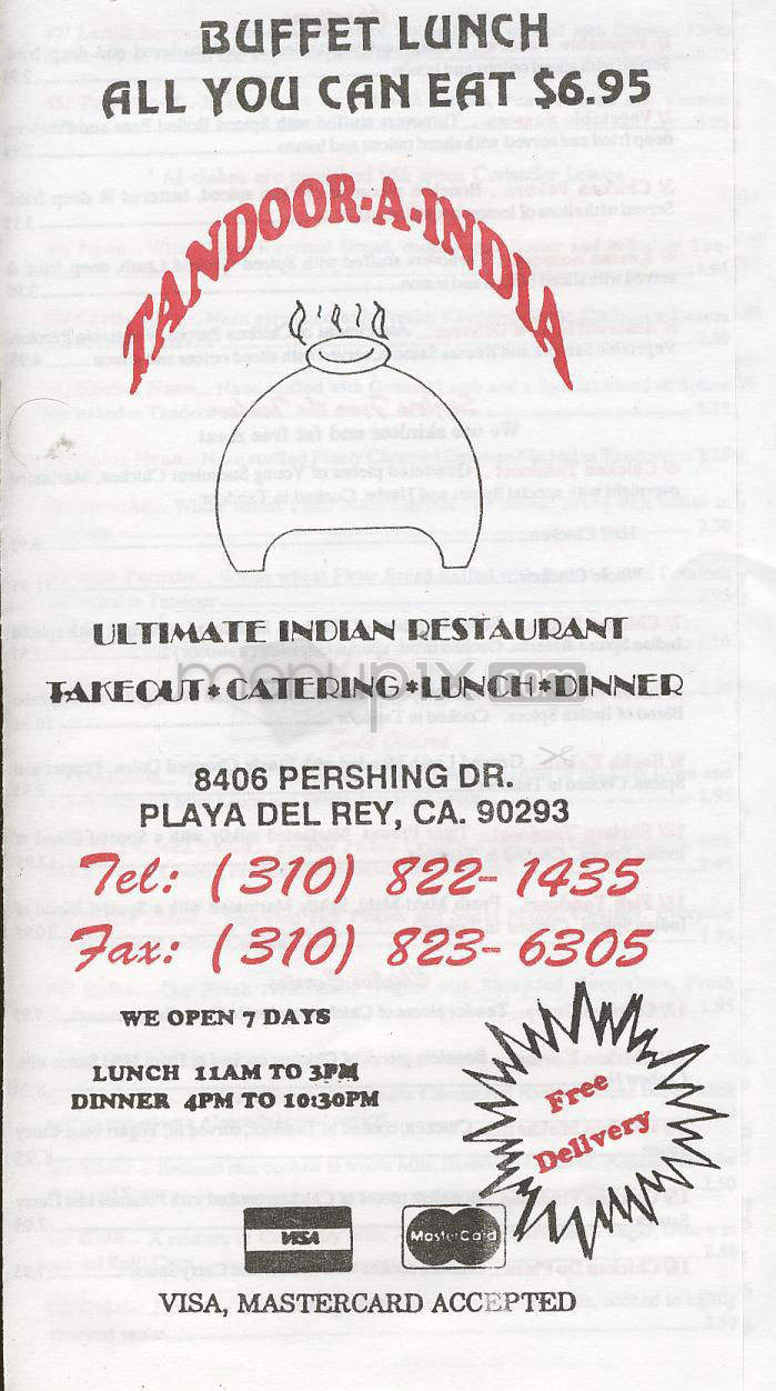 Tandoor-A-India - Playa Del Rey, CA menu_pic