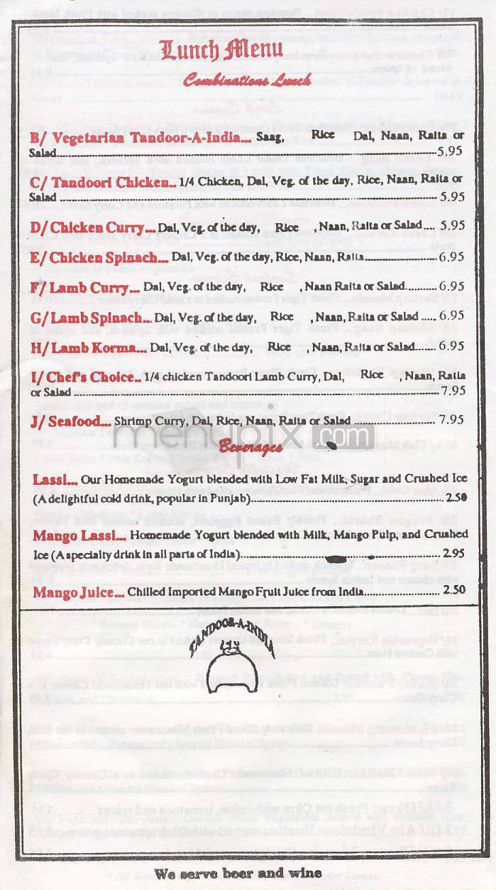 Tandoor-A-India - Playa Del Rey, CA menu_pic