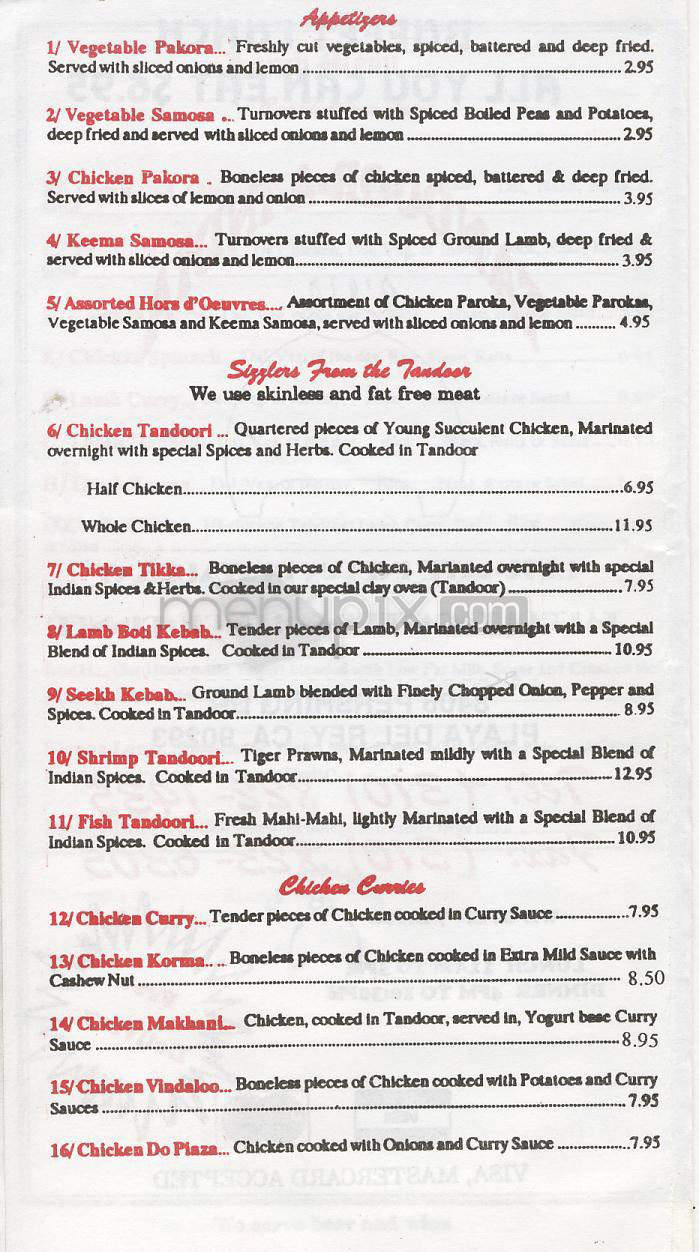 Tandoor-A-India - Playa Del Rey, CA menu_pic