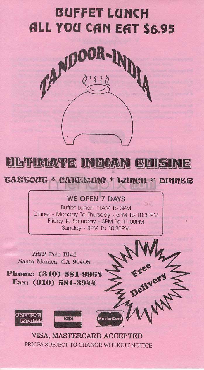 Tandoor-India - Santa Monica, CA menu_pic