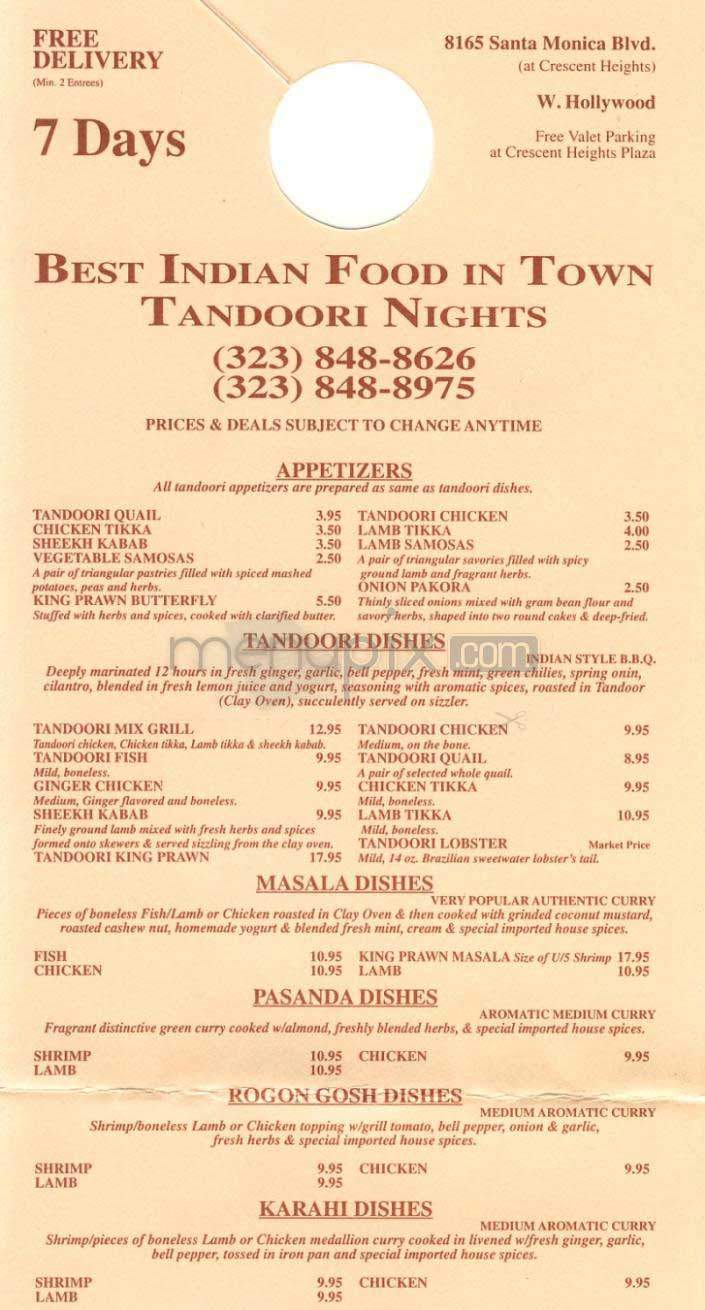 Tandoori Nights - West Hollywood, CA menu_pic