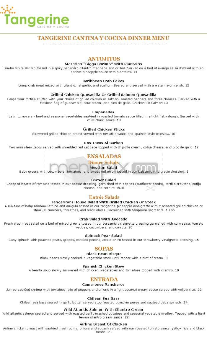 Tangerine - West Hollywood, CA menu_pic