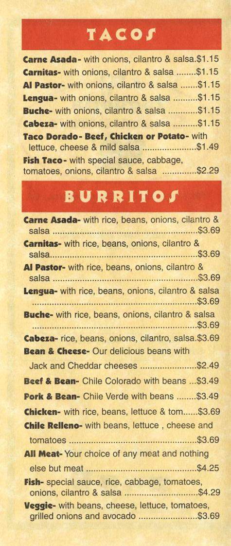 Taqueria Chihuahua - Santa Monica, CA menu_pic