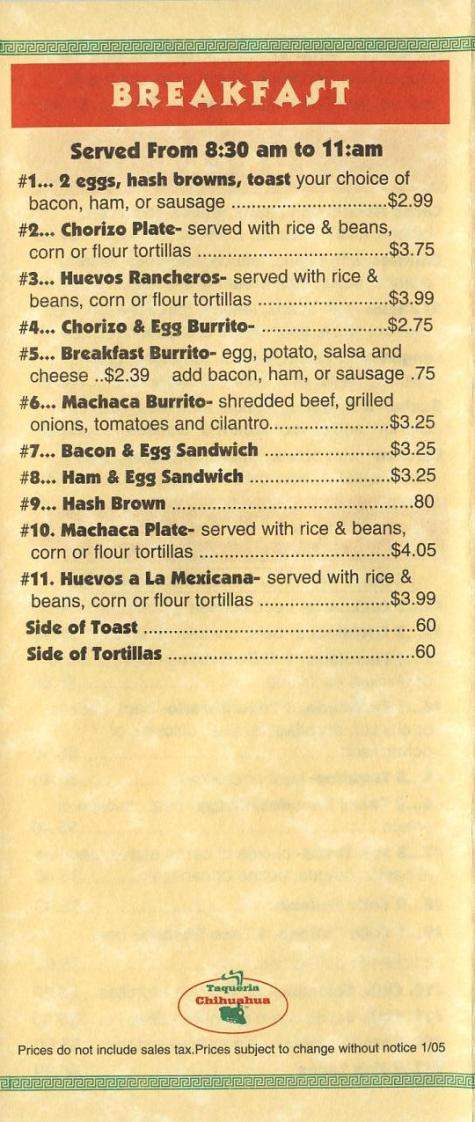 Taqueria Chihuahua - Santa Monica, CA menu_pic