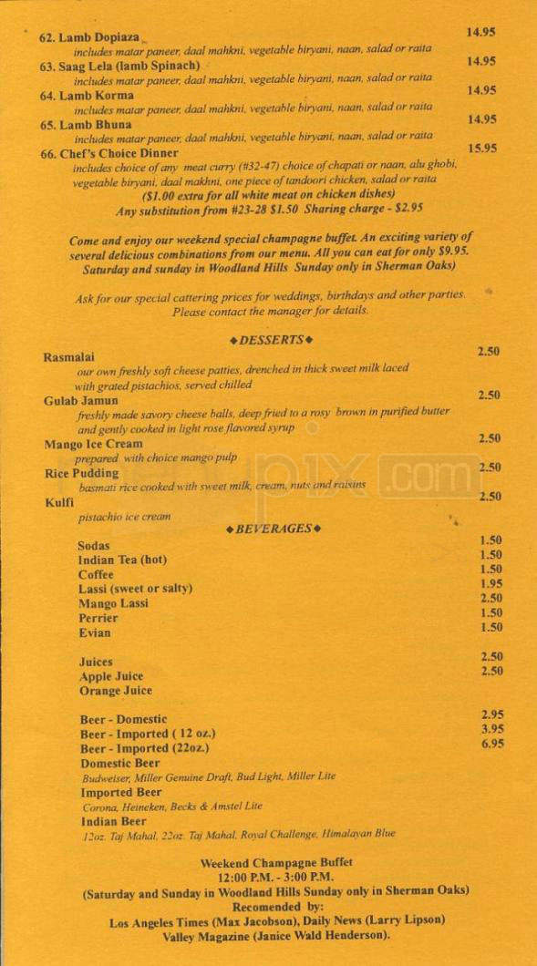 Taste Of India - Woodland Hills, CA menu_pic