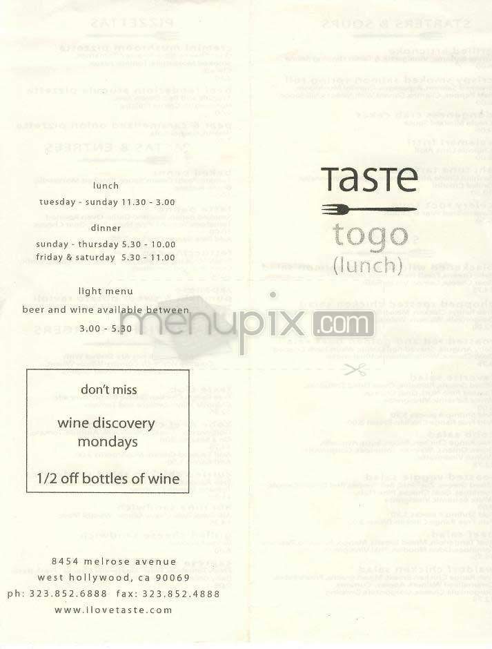 Taste on Melrose - West Hollywood, CA menu_pic