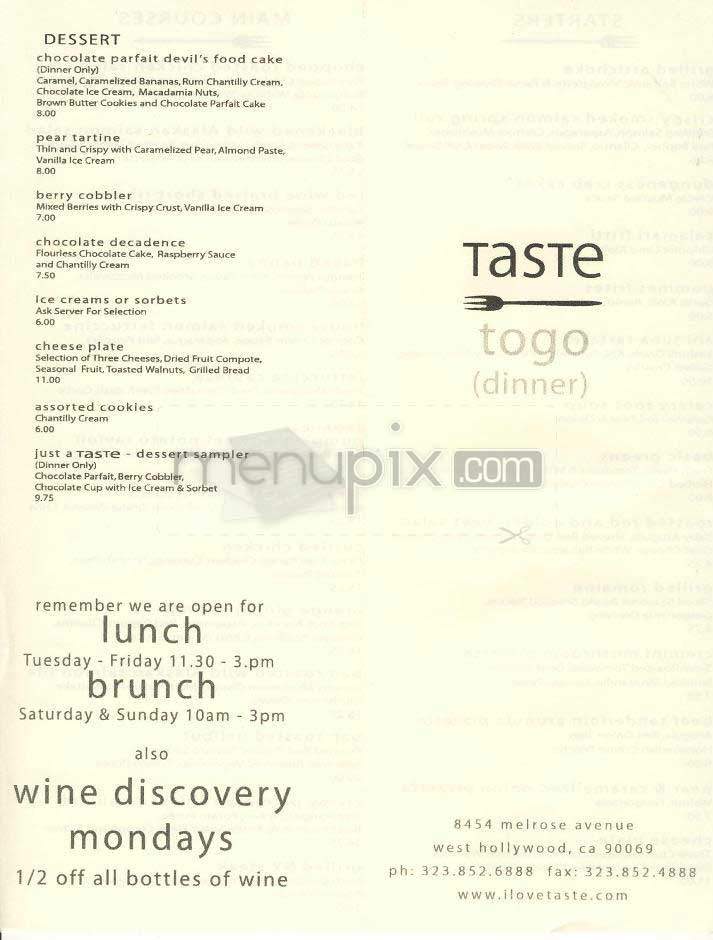 Taste on Melrose - West Hollywood, CA menu_pic