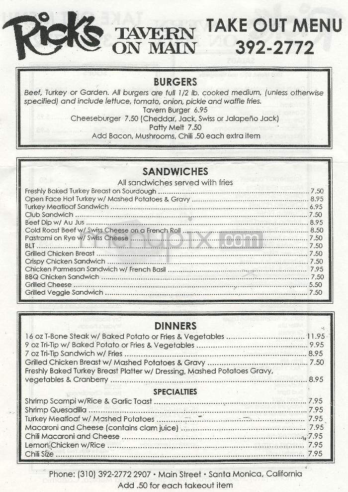 Tavern on Main - Midland, MI menu_pic